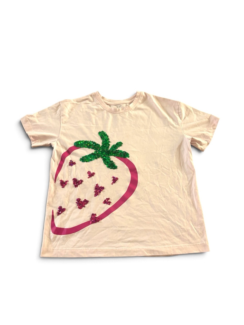 Kids Strawberry Graphic Tee with Pink & Green Accents Size 14/16